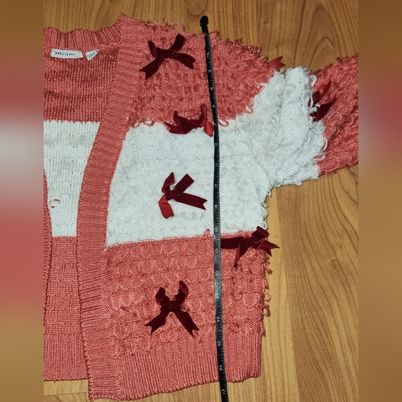 Mighty Fine Pink White Cute Cardigan Sweater with Bows || Medium GUC - Picture 6 of 12